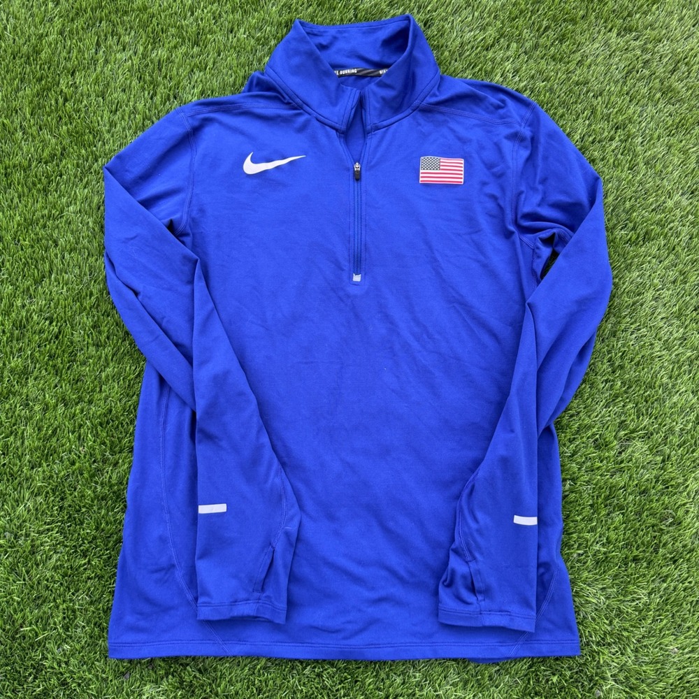 Nike Dri-FIT USA Track Field Mens M Blue 1/2 Zip Running Top 743459-443